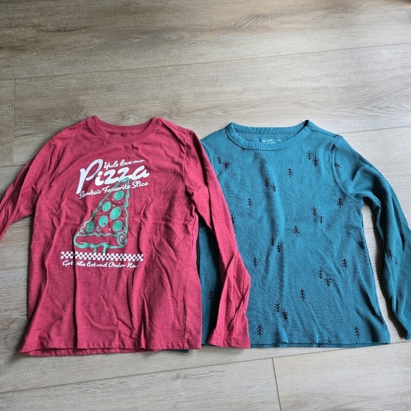 Set of 2 S (6/7) Christmas Cat & Jack Little Boy Long Sleeve Shirts EUC - Picture 1 of 10